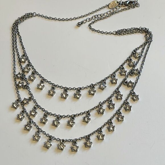 Charming Charlie’s 3 Strand Silver tone cubic zirconia necklace 15-18” - Picture 1 of 4